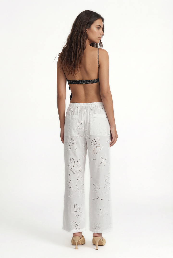 CORFU - BELİ BAĞCIKLI CEPLİ BİLEK BOY KIRIK BEYAZ PANTOLON