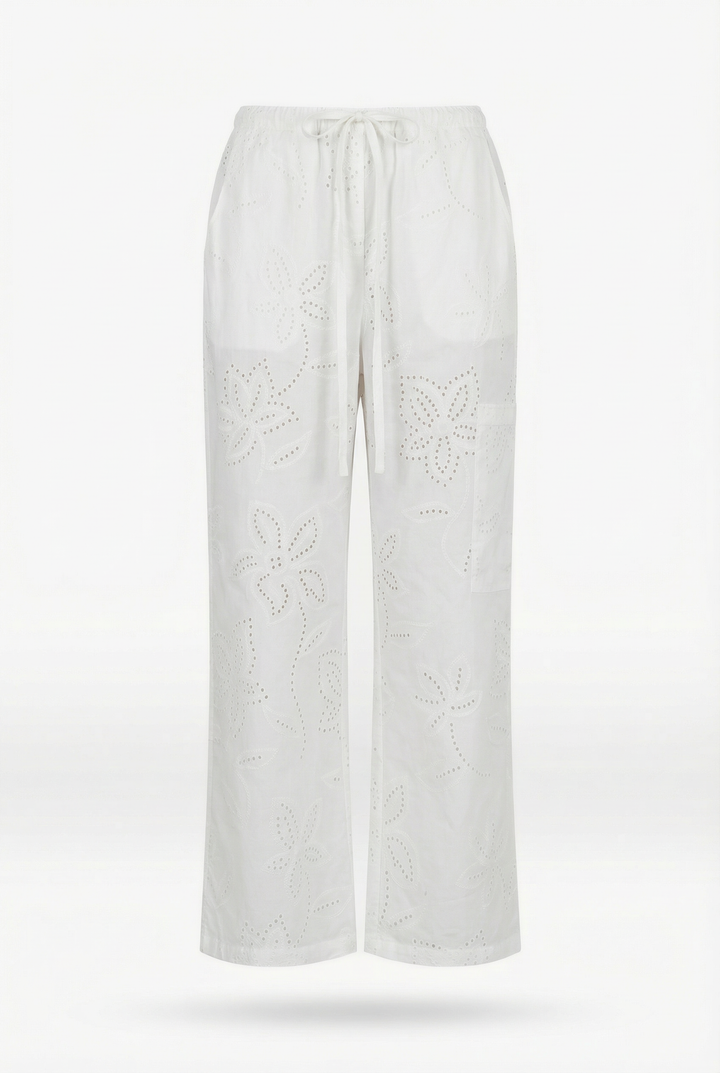 CORFU - BELİ BAĞCIKLI CEPLİ BİLEK BOY KIRIK BEYAZ PANTOLON