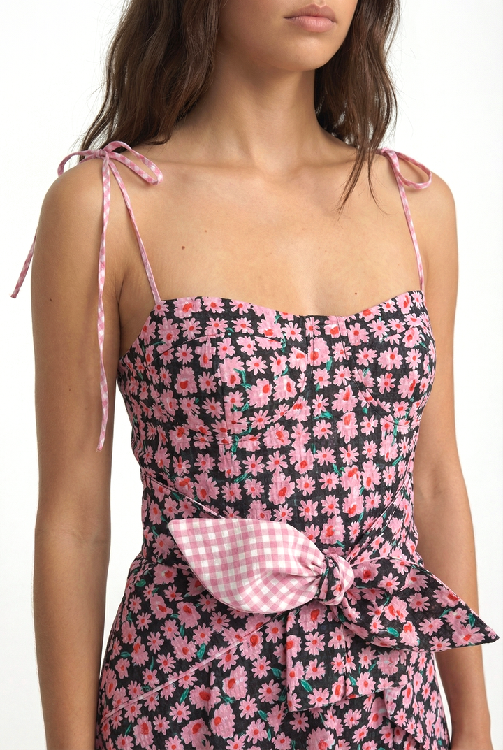 COAST - FLORAL PRINTED FRONT-TIE ASYMMETRIC SHORT DRESS - MODULAR BLOOM PINK