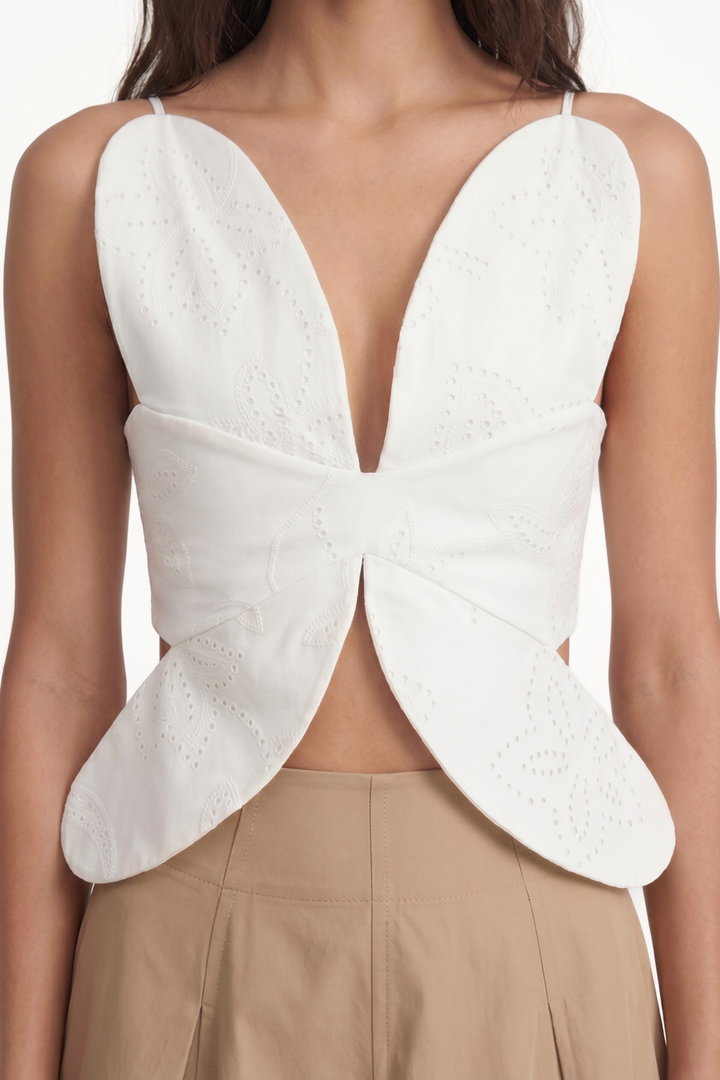 LACY DAISY - İKONİK ÇİÇEK KESİMLİ KIRIK BEYAZ ÜST 