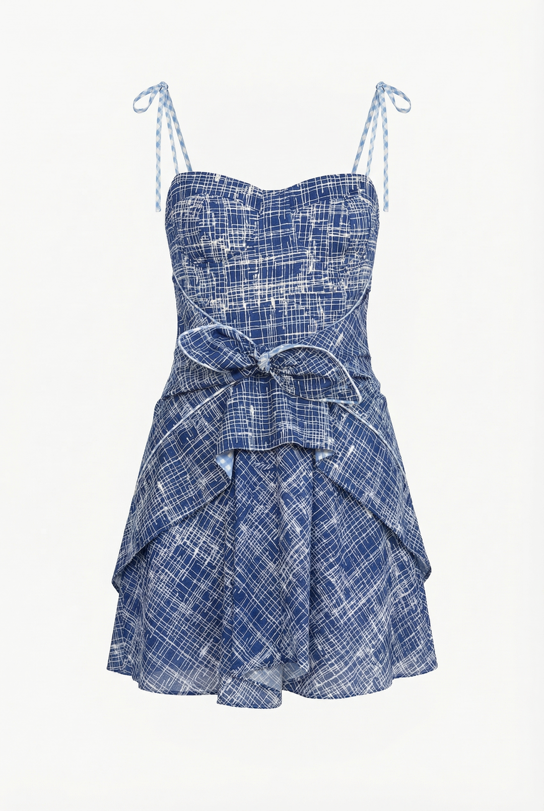 COAST - FRONT-TIE ASYMMETRIC SHORT DRESS - CROSSED LINES NAVY