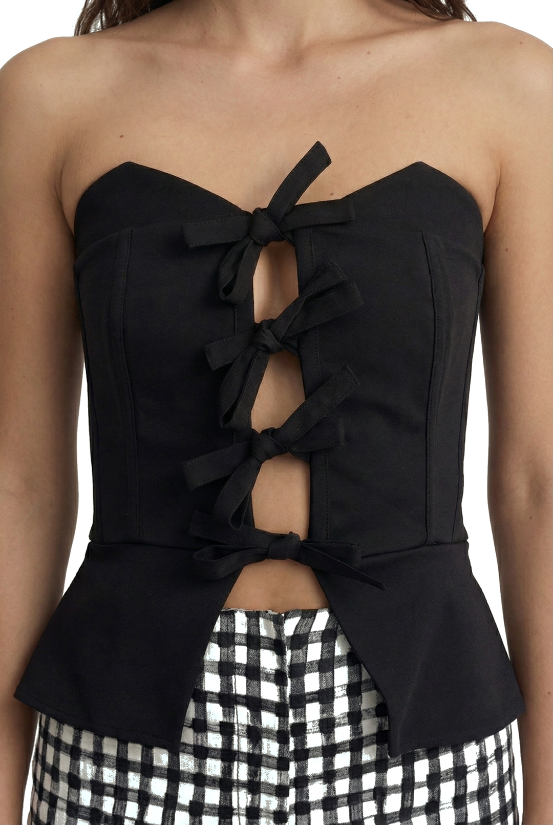 VERA - ÖNDEN BAĞLAMALI STRAPLEZ BÜSTİYER - SİYAH