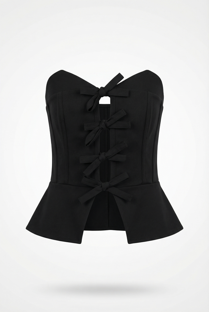 VERA - ÖNDEN BAĞLAMALI STRAPLEZ BÜSTİYER - SİYAH