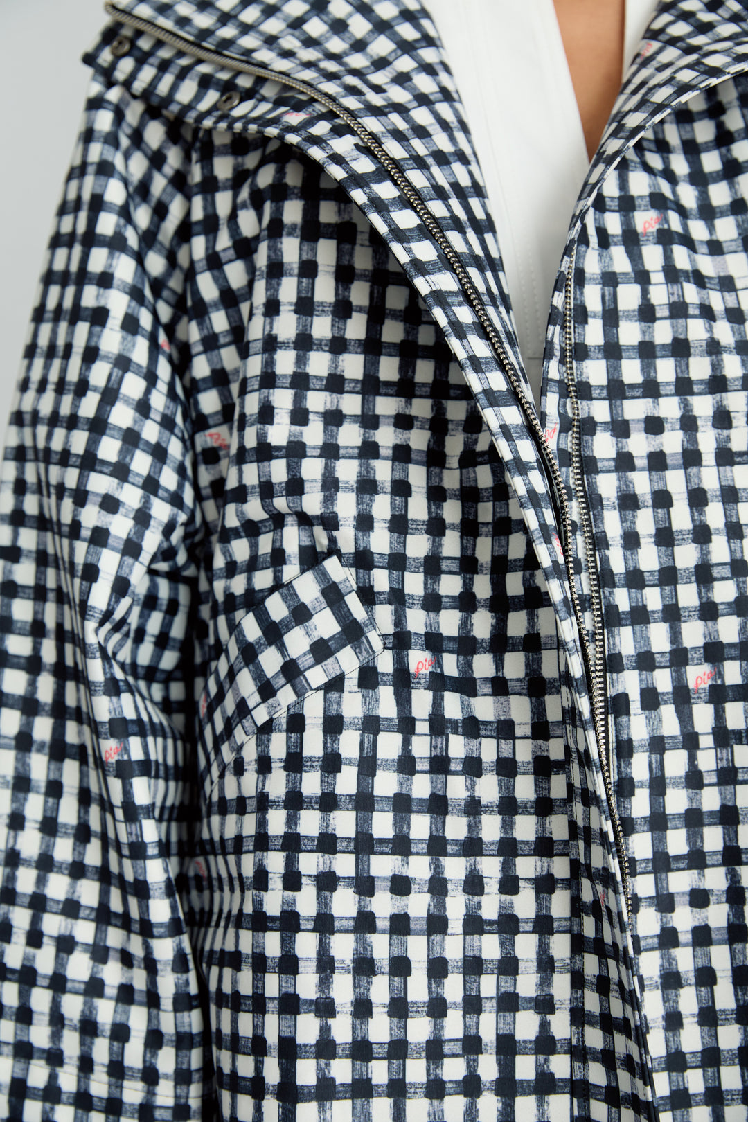 MONICA - OVERSIZED STAND COLLAR RAINCOAT - BLACK PLAID