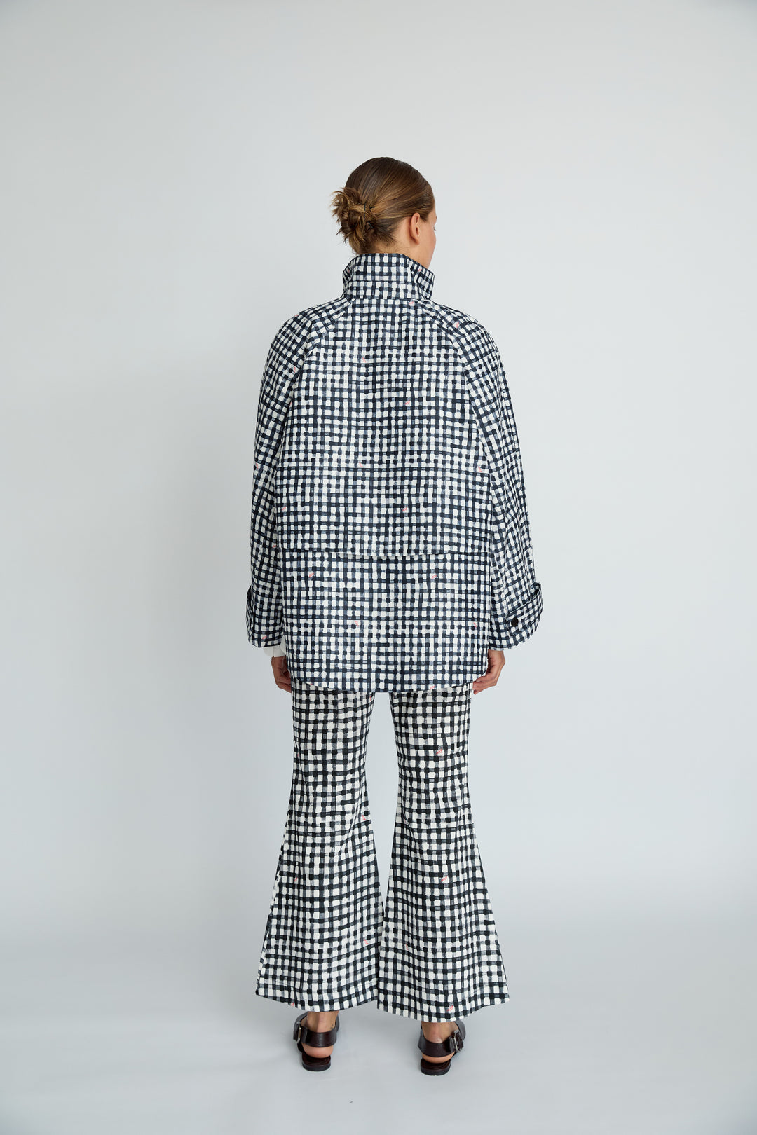 MONICA - OVERSIZED STAND COLLAR RAINCOAT - BLACK PLAID