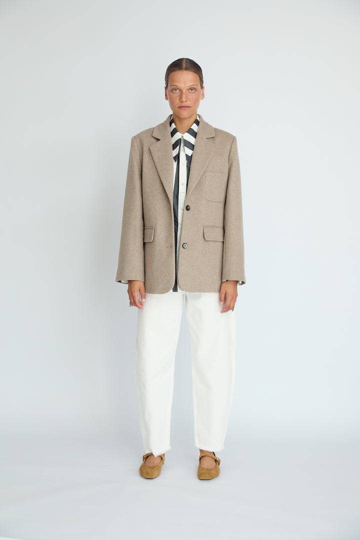 LEIF - FRINGE DETAIL WOOL JACKET - BEIGE