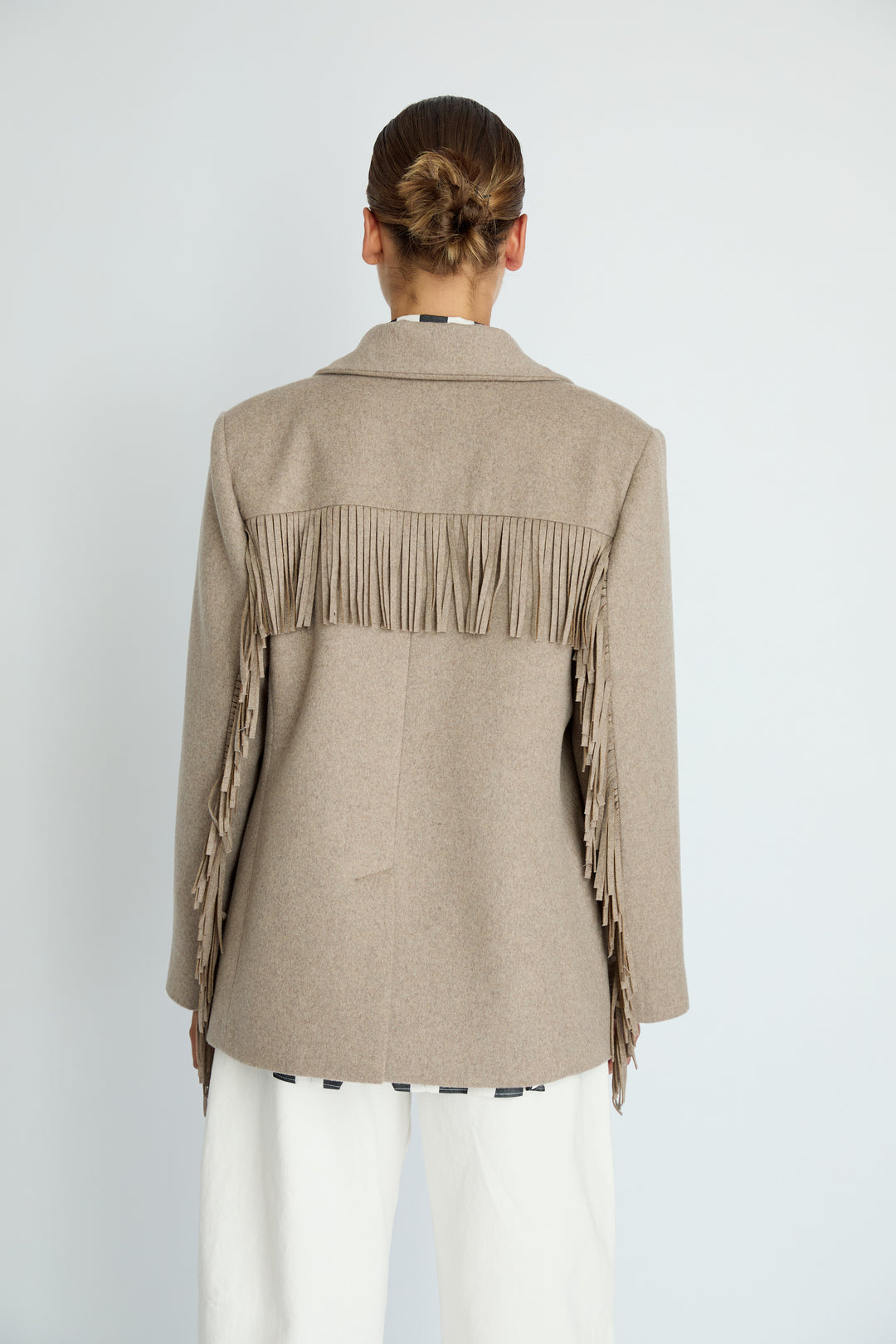 LEIF - FRINGE DETAIL WOOL JACKET - BEIGE