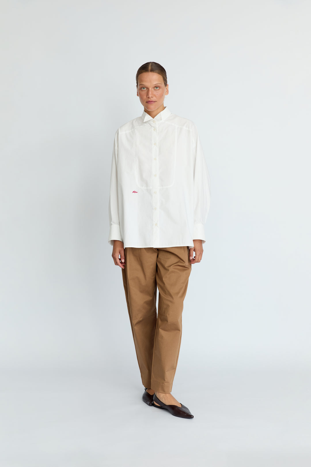 BIMBA - OVERSIZED COLLAR DETAIL EMBROIDERED SHIRT - WHITE