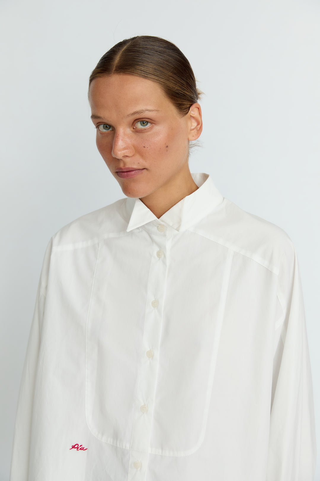 BIMBA - OVERSIZED COLLAR DETAIL EMBROIDERED SHIRT - WHITE