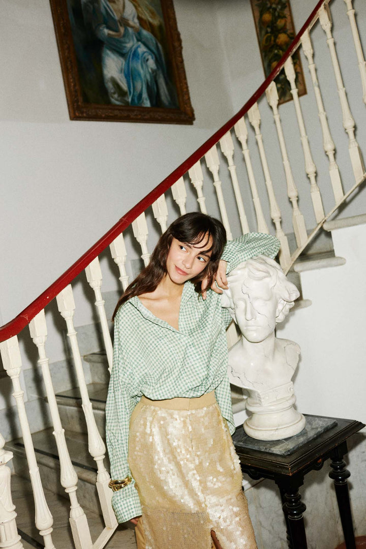 BELICIA - YEŞİL KARELİ OVERSIZE GÖMLEK