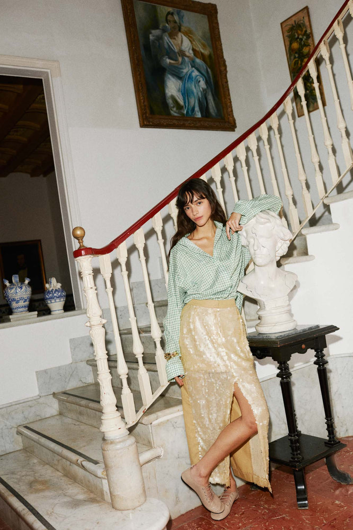 BELICIA - YEŞİL KARELİ OVERSIZE GÖMLEK