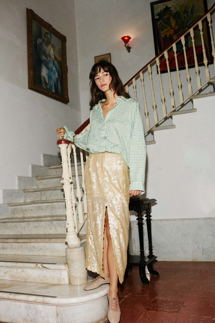 BELICIA - YEŞİL KARELİ OVERSIZE GÖMLEK