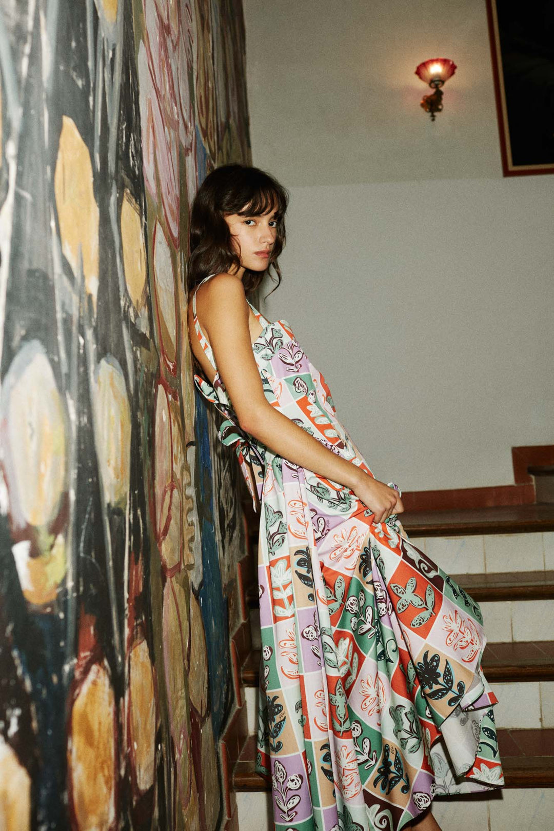 TETE PUZZLE - COLORFUL LONG LENGTH DRESS WITH FLOWING SKIRT - MIX PATTERN