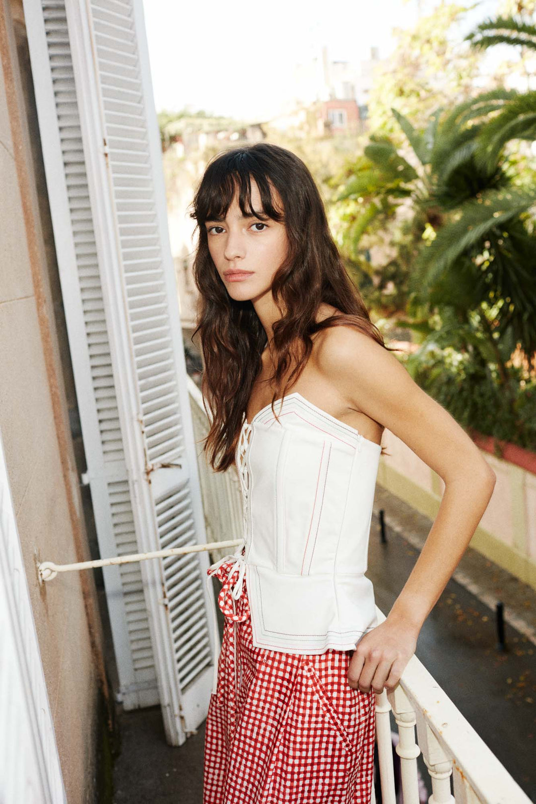 BIANCO TOP - STRAPLESS BUSTIER WITH CRISSCROSS FRONT TIE - ECRU