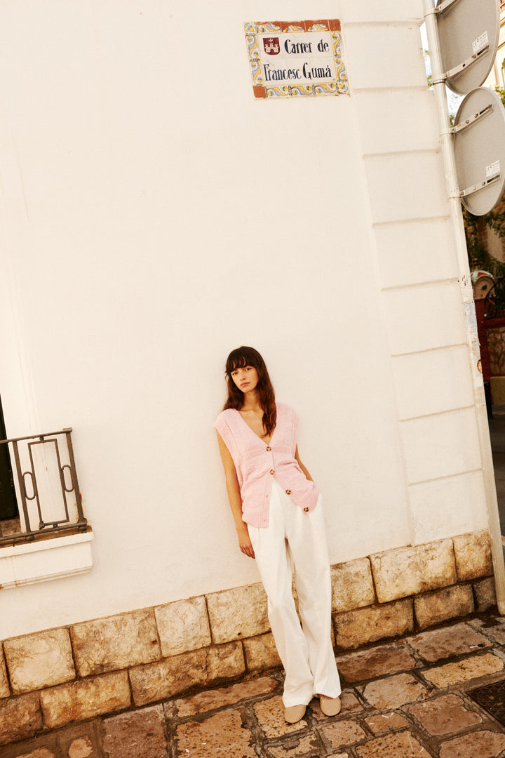 FERNAND - CASHMERE BLENDED VEST - LIGHT PINK MELANGE