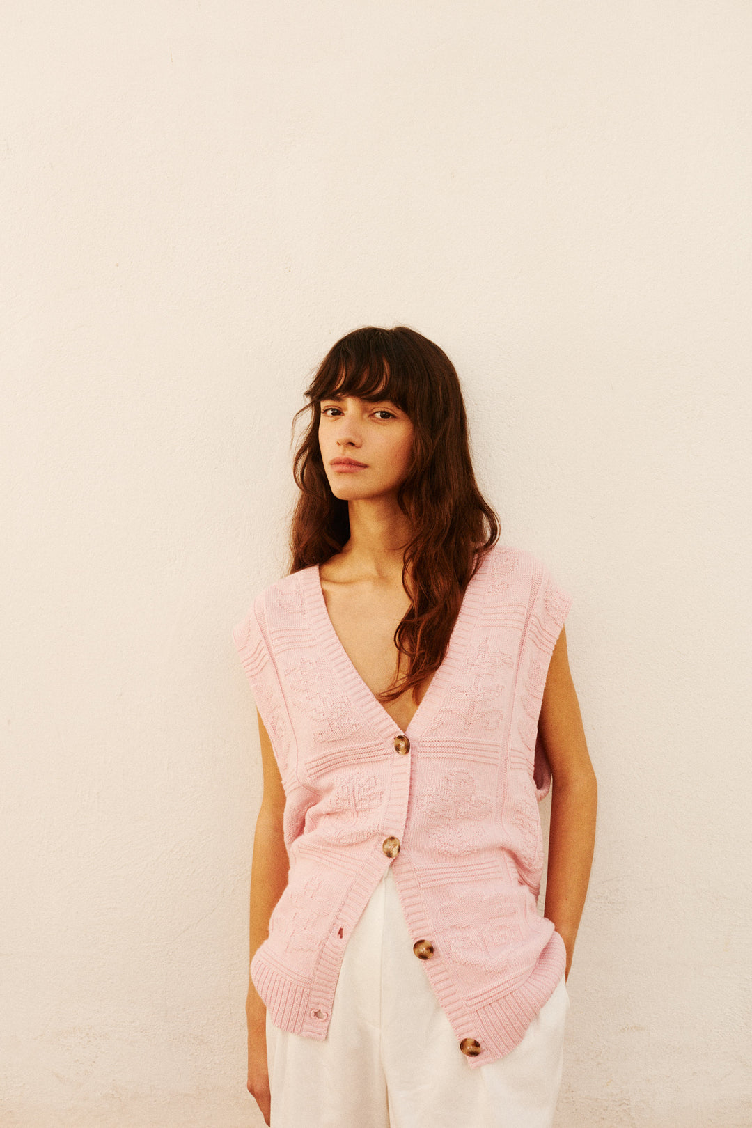 FERNAND - CASHMERE BLENDED VEST - LIGHT PINK MELANGE