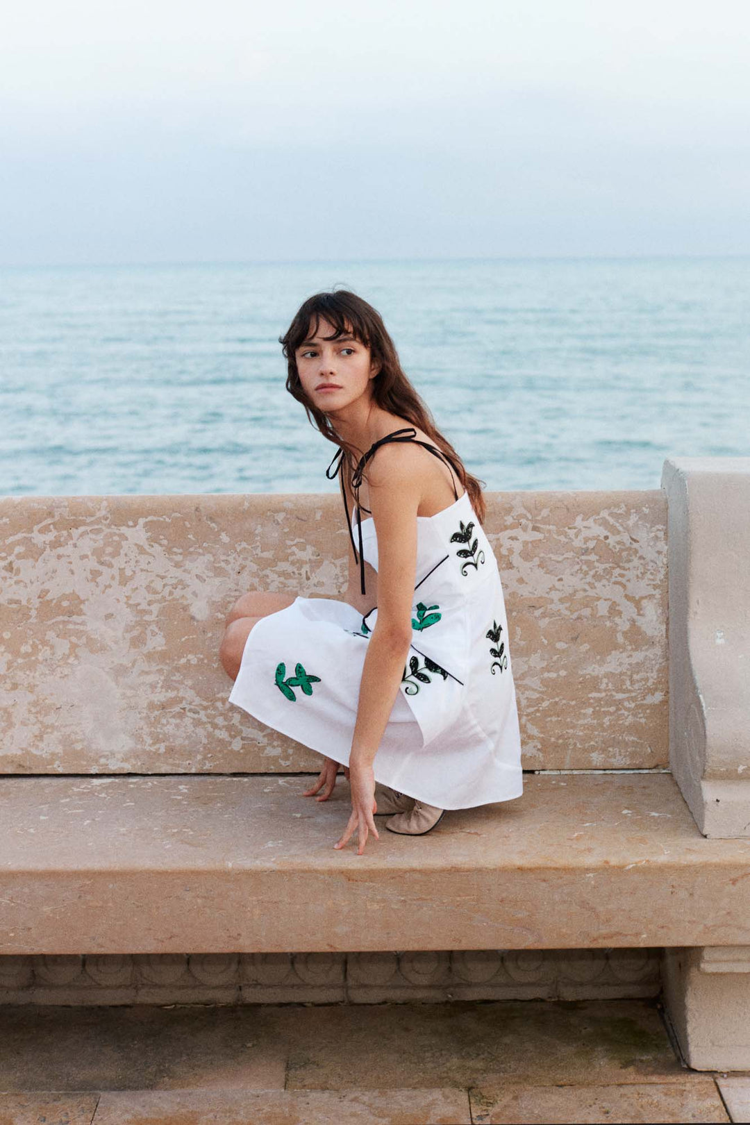 CLAUDE - DECONSTRUCTIVE CUT EMBROIDERED MINI DRESS - OFF WHITE