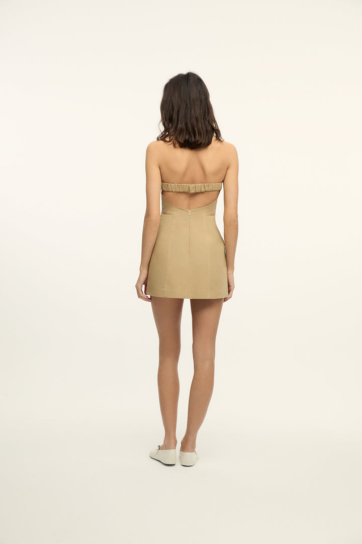 DORA - MINI STRAPLESS DRESS WITH CHEST CUTOUT DETAIL - DARK BEIGE