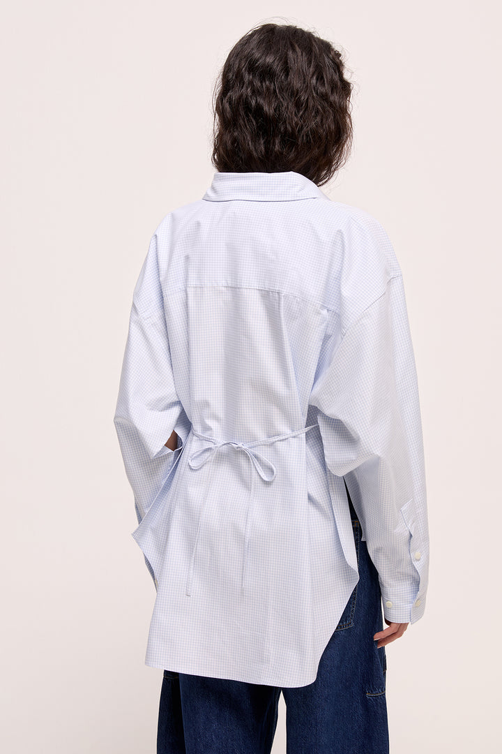 VERONA - CEPLİ MAVİ BEYAZ KARELİ UZUN KOLLU GÖMLEK