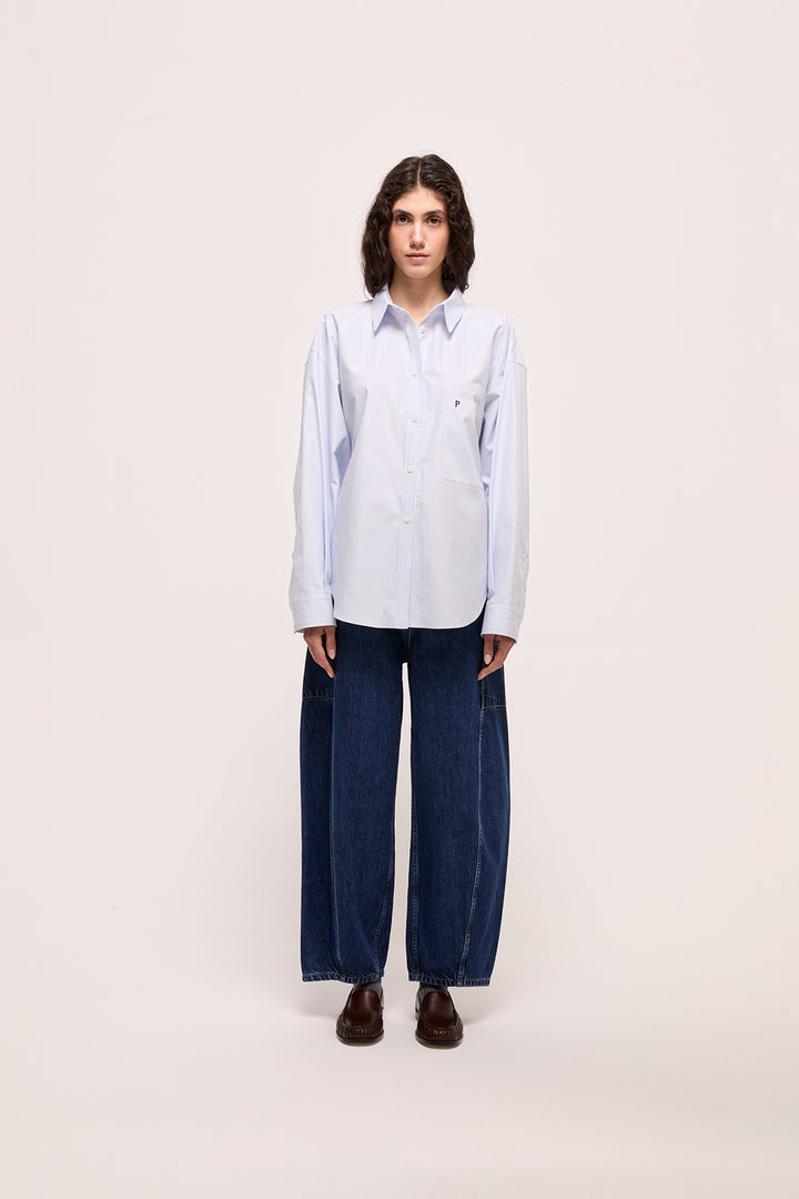 VERONA - CEPLİ MAVİ BEYAZ KARELİ UZUN KOLLU GÖMLEK