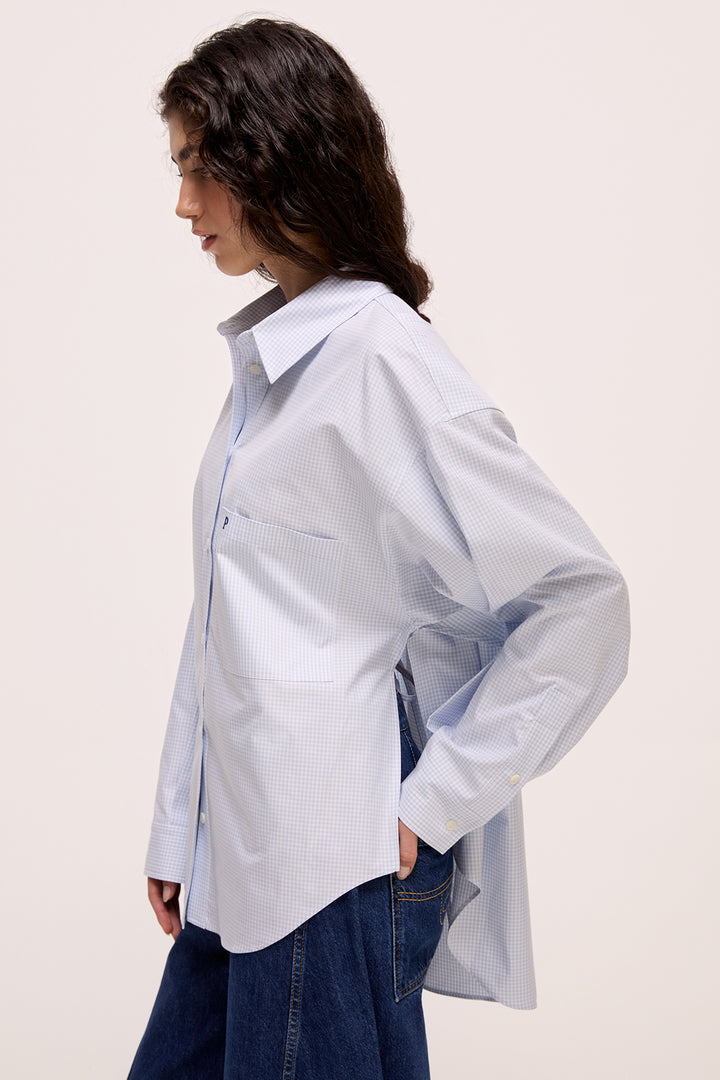 VERONA - CEPLİ MAVİ BEYAZ KARELİ UZUN KOLLU GÖMLEK