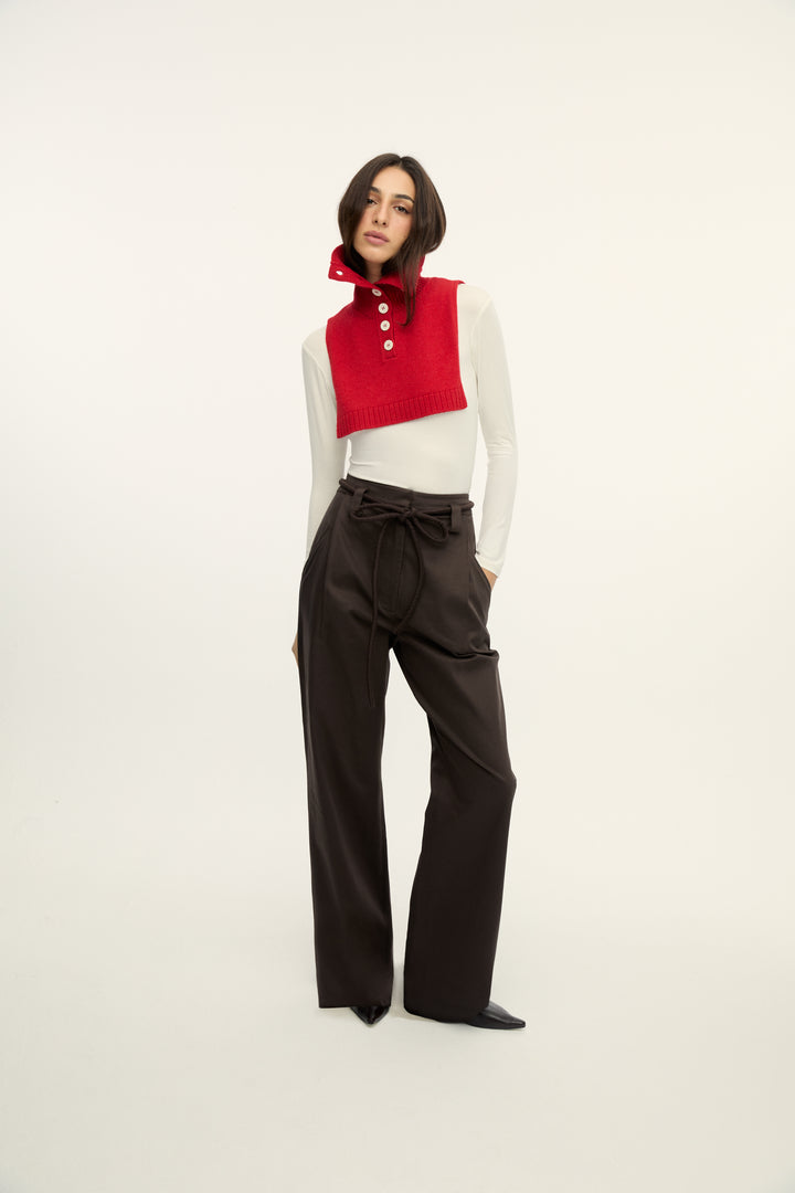 RODRIGO - HIGH WAISTED PLEATED PANTS WITH ROPE BELT- BROWN