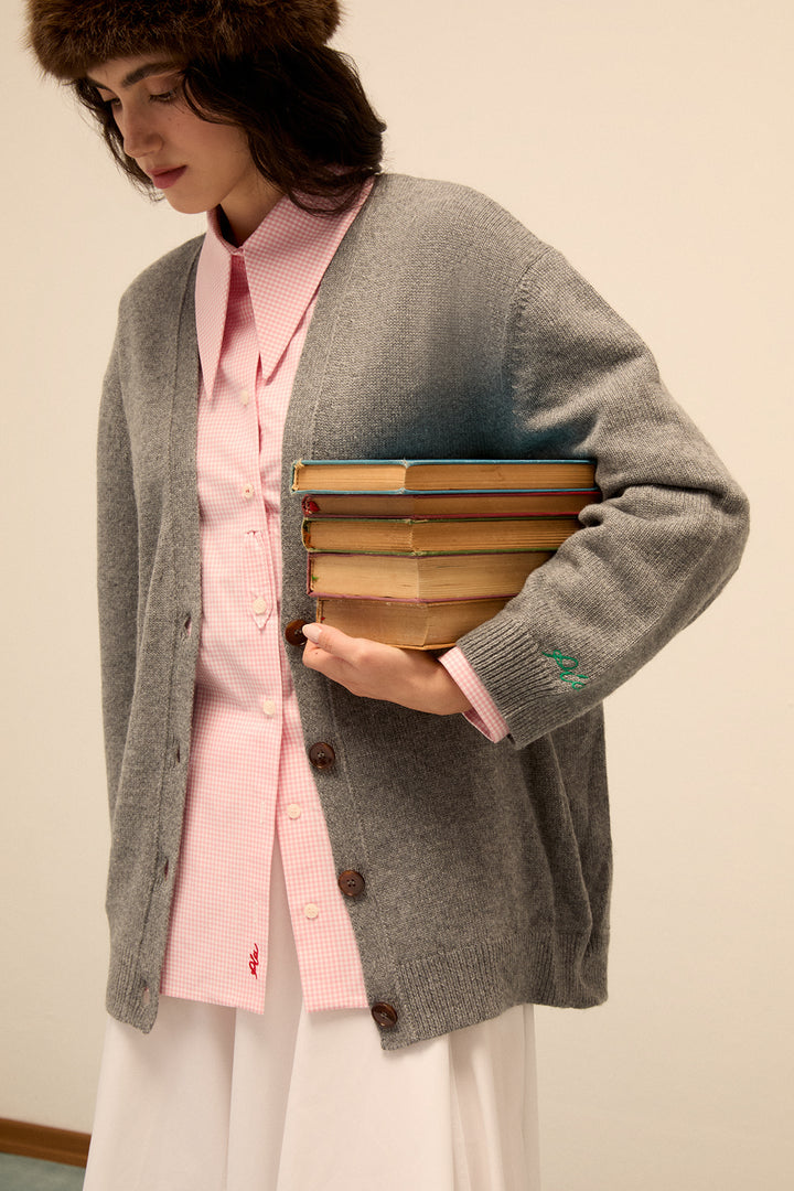 DORA - CASHMERE BLENDED CARDIGAN - GREY MELANGE