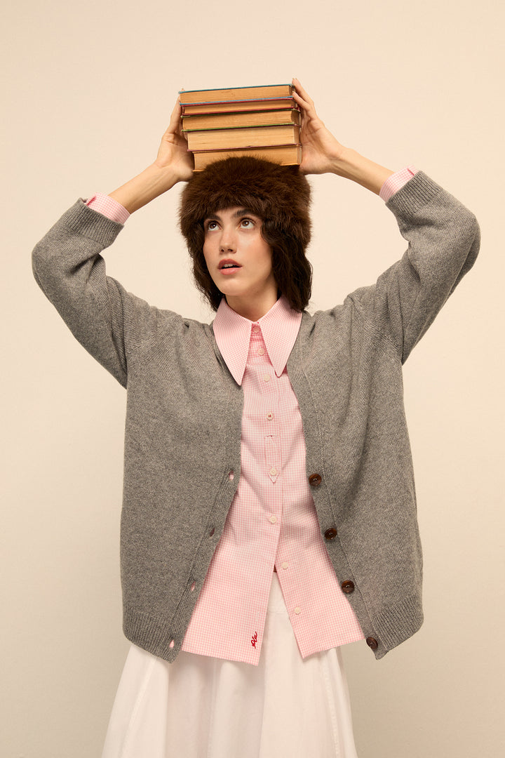 DORA - CASHMERE BLENDED CARDIGAN - GREY MELANGE