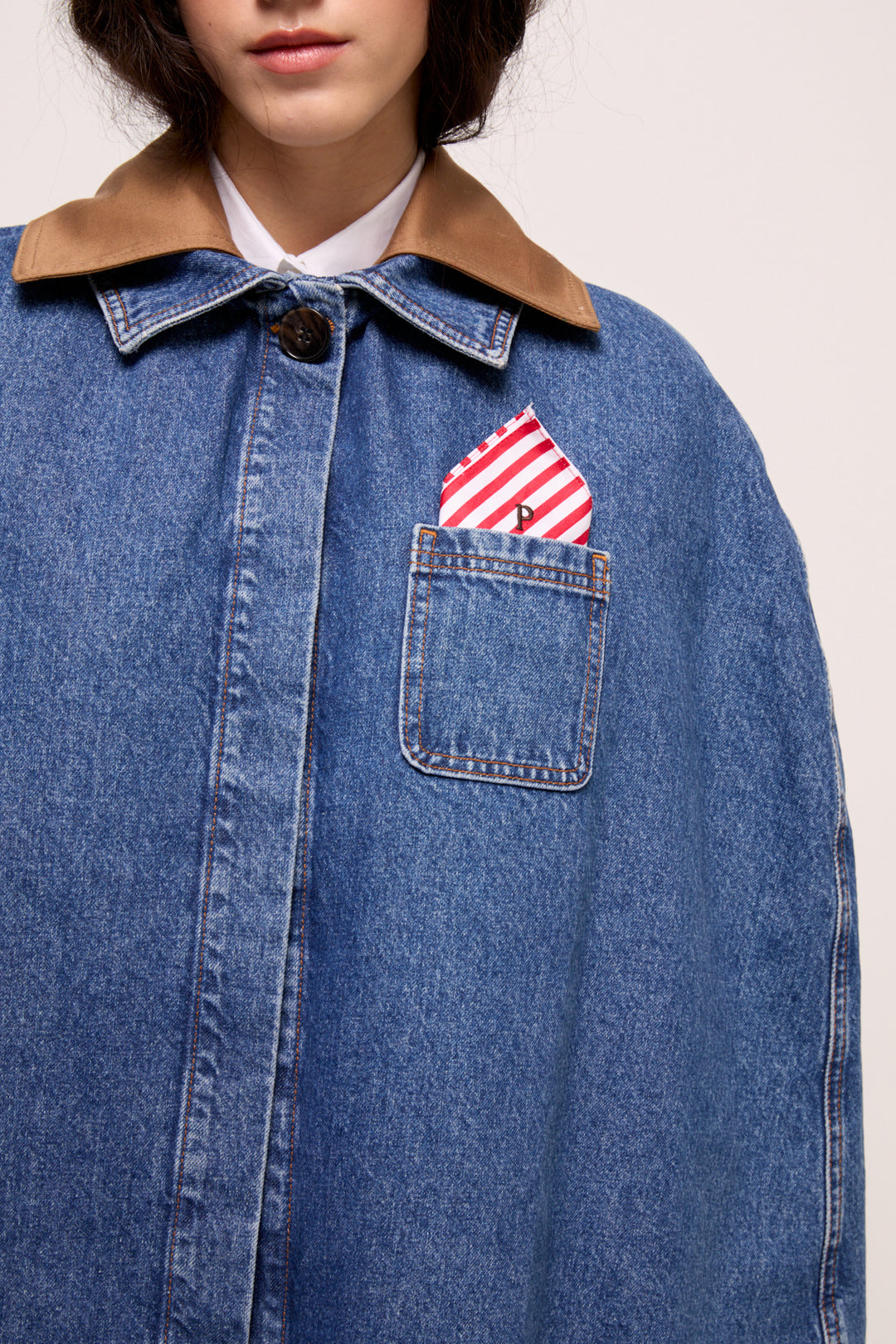 ANDRES - YAKA DETAYLI DENİM PANÇO