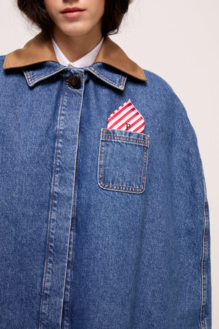 ANDRES - YAKA DETAYLI DENİM PANÇO