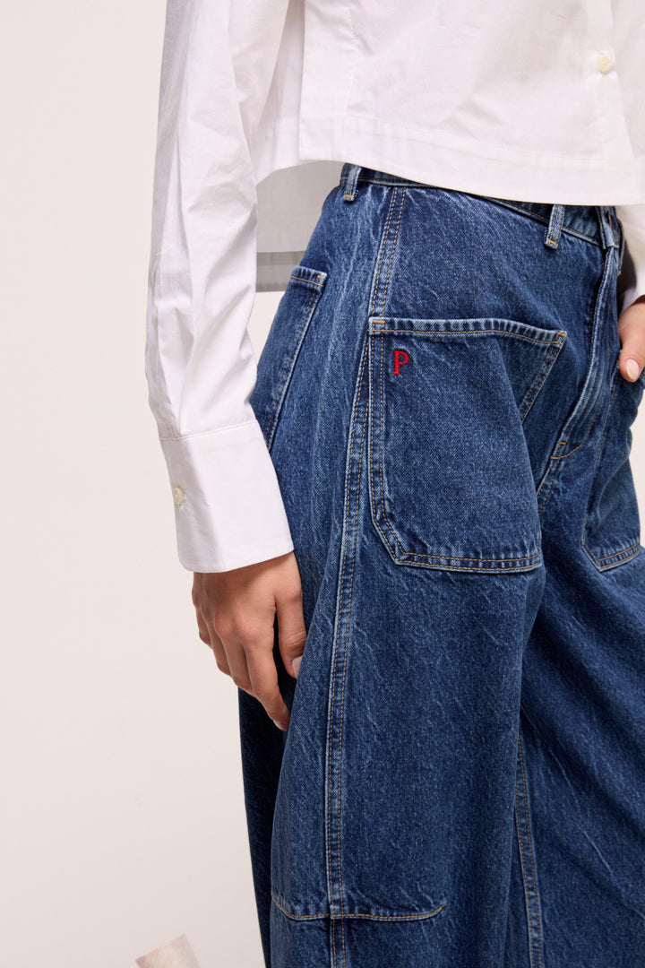 COCO - MAVİ YIKAMALI KAVİSLİ KOT PANTOLON