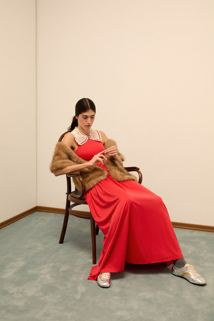 LOLA - ASİMETRİK SIRT DETAYLI ELBİSE - KIRMIZI