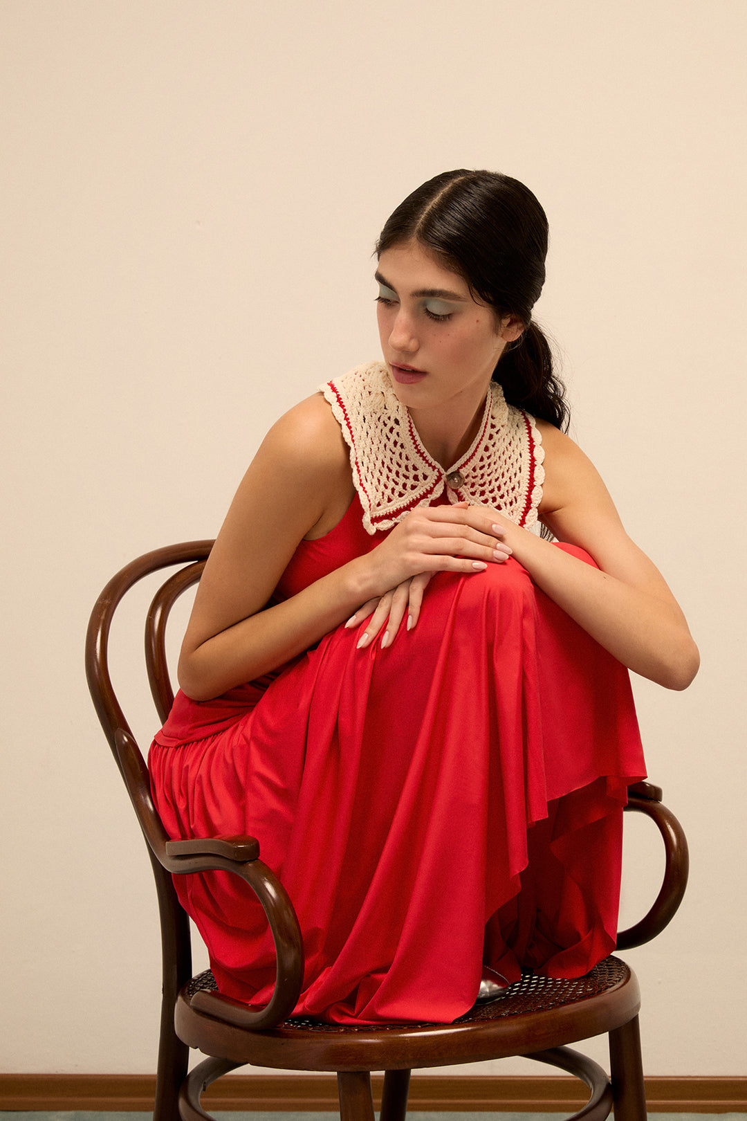 lola red dress LOLA - ASYMMETRICAL BACK DETAILED DRESS
