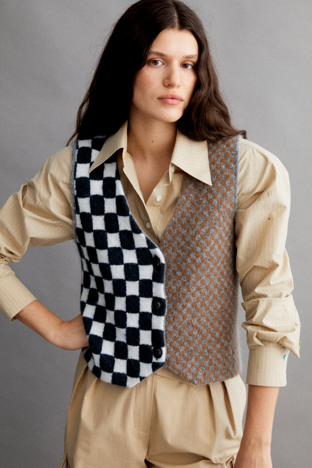 Larry - Grey Checked Wool Blend Vest