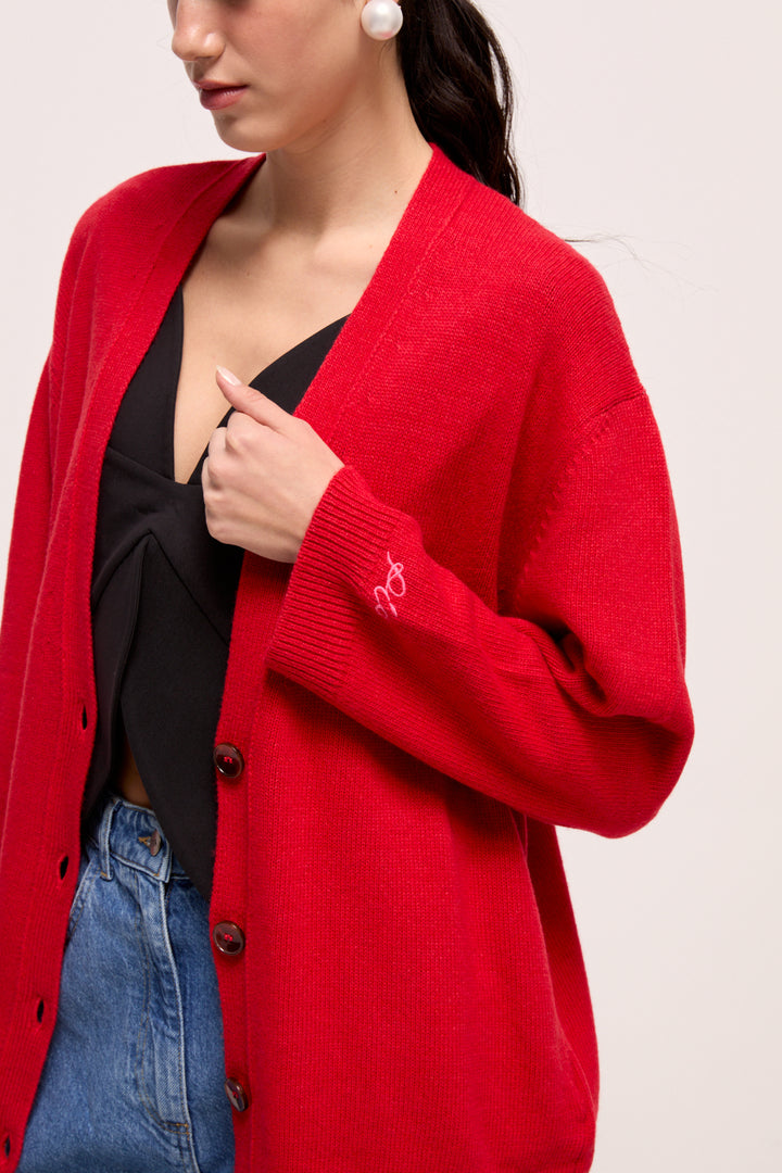 DORA - CASHMERE BLENDED CARDIGAN - RED