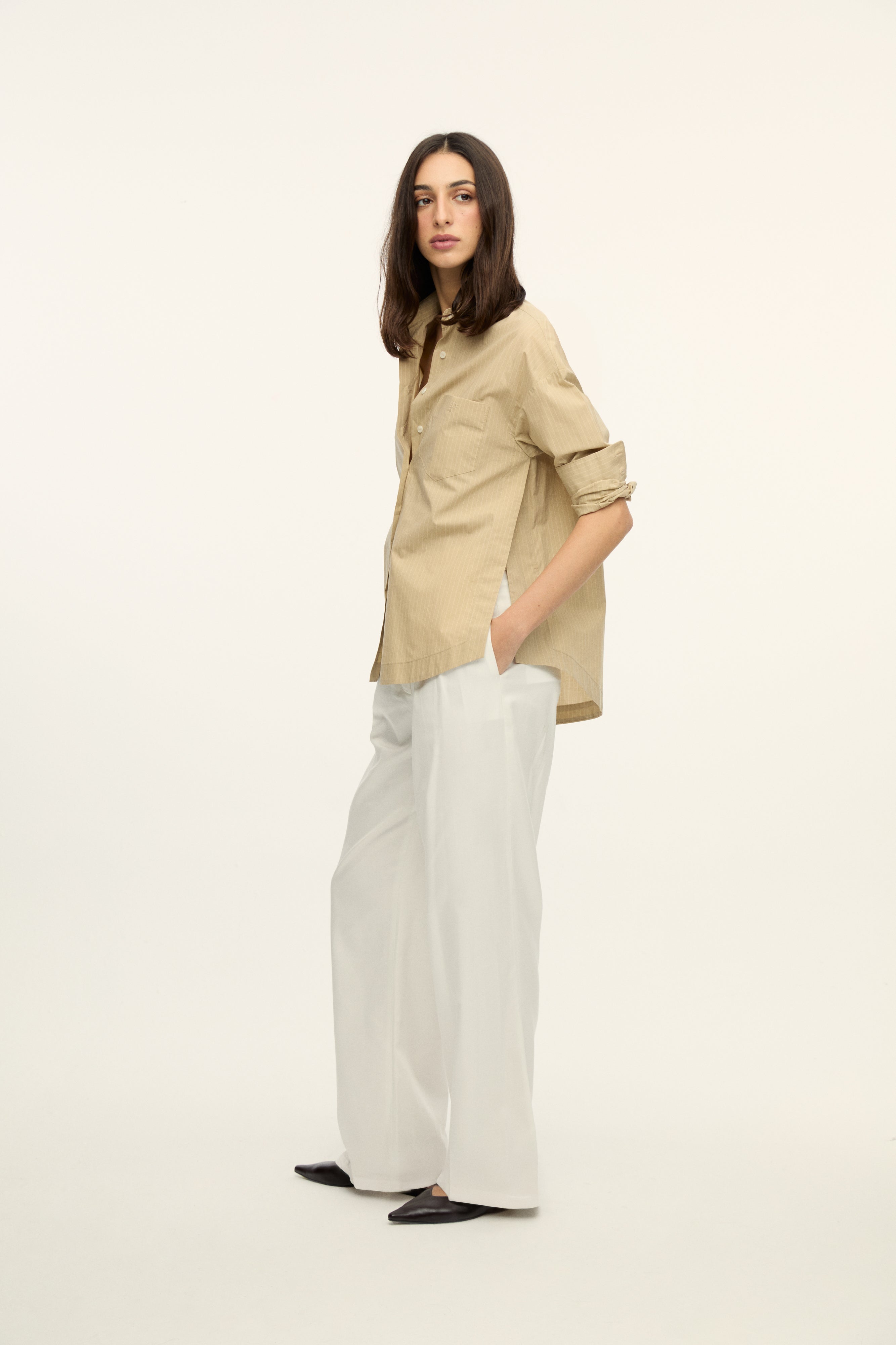 Sally - Striped Poplin Shirt - Beige – PIA BRAND