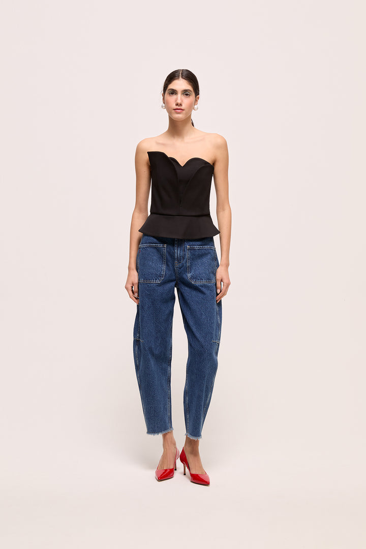 NAOMI TOP - KALP YAKA STRAPLEZ BÜSTİYER - SİYAH