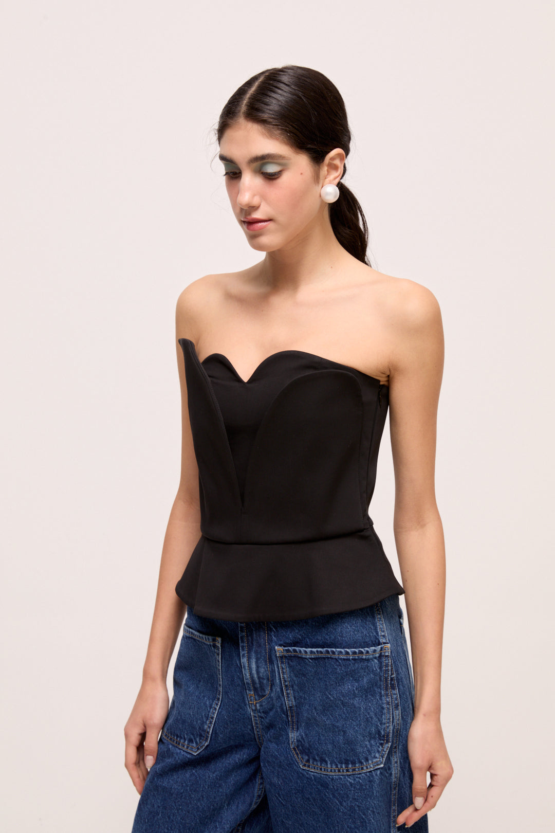 NAOMI TOP - KALP YAKA STRAPLEZ BÜSTİYER - SİYAH