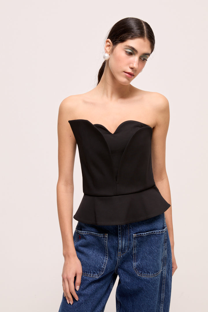 NAOMI TOP - KALP YAKA STRAPLEZ BÜSTİYER - SİYAH