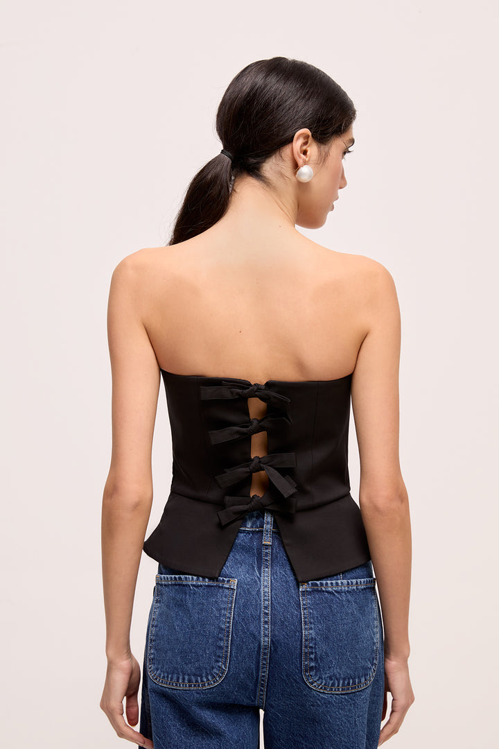 VERA - ÖNDEN BAĞLAMALI STRAPLEZ BÜSTİYER - SİYAH