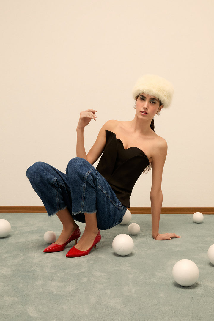 NAOMI TOP - KALP YAKA STRAPLEZ BÜSTİYER - SİYAH