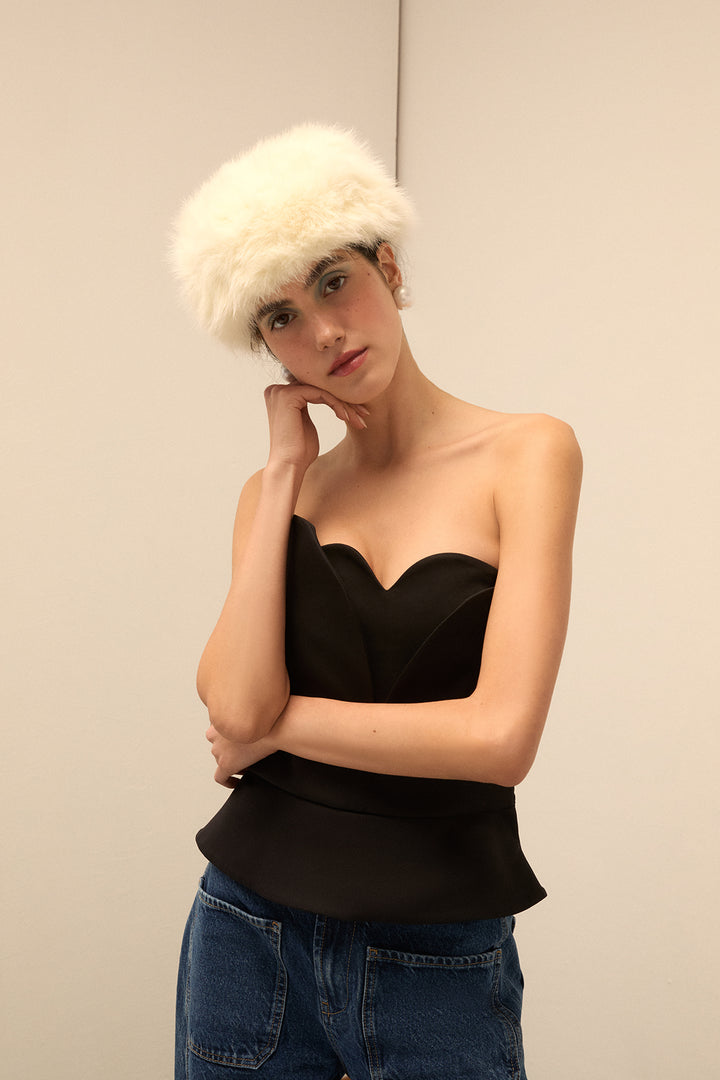 NAOMI TOP - KALP YAKA STRAPLEZ BÜSTİYER - SİYAH