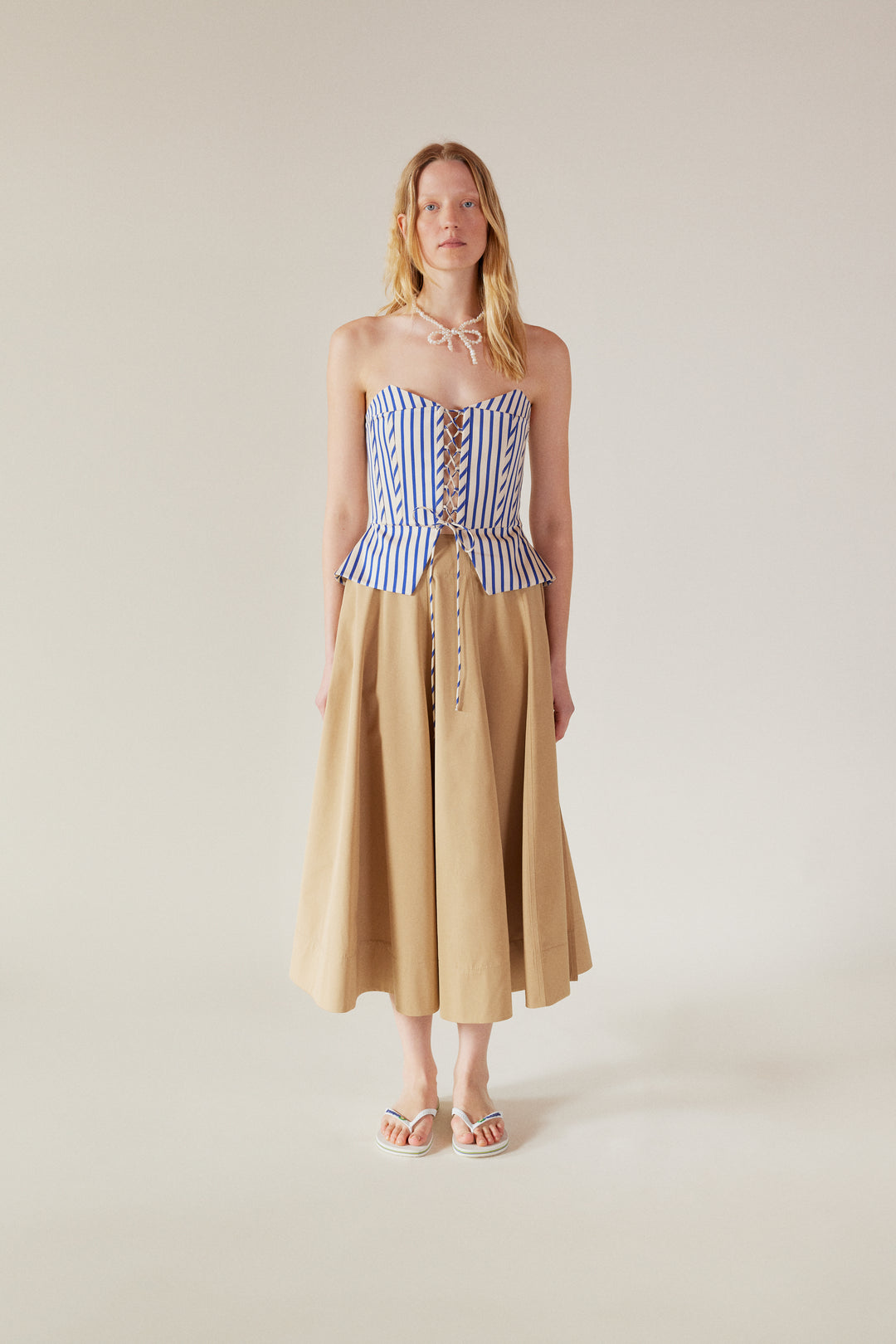 SICILY - Pleated Cotton-Poplin Midi Skirt Dark Beige