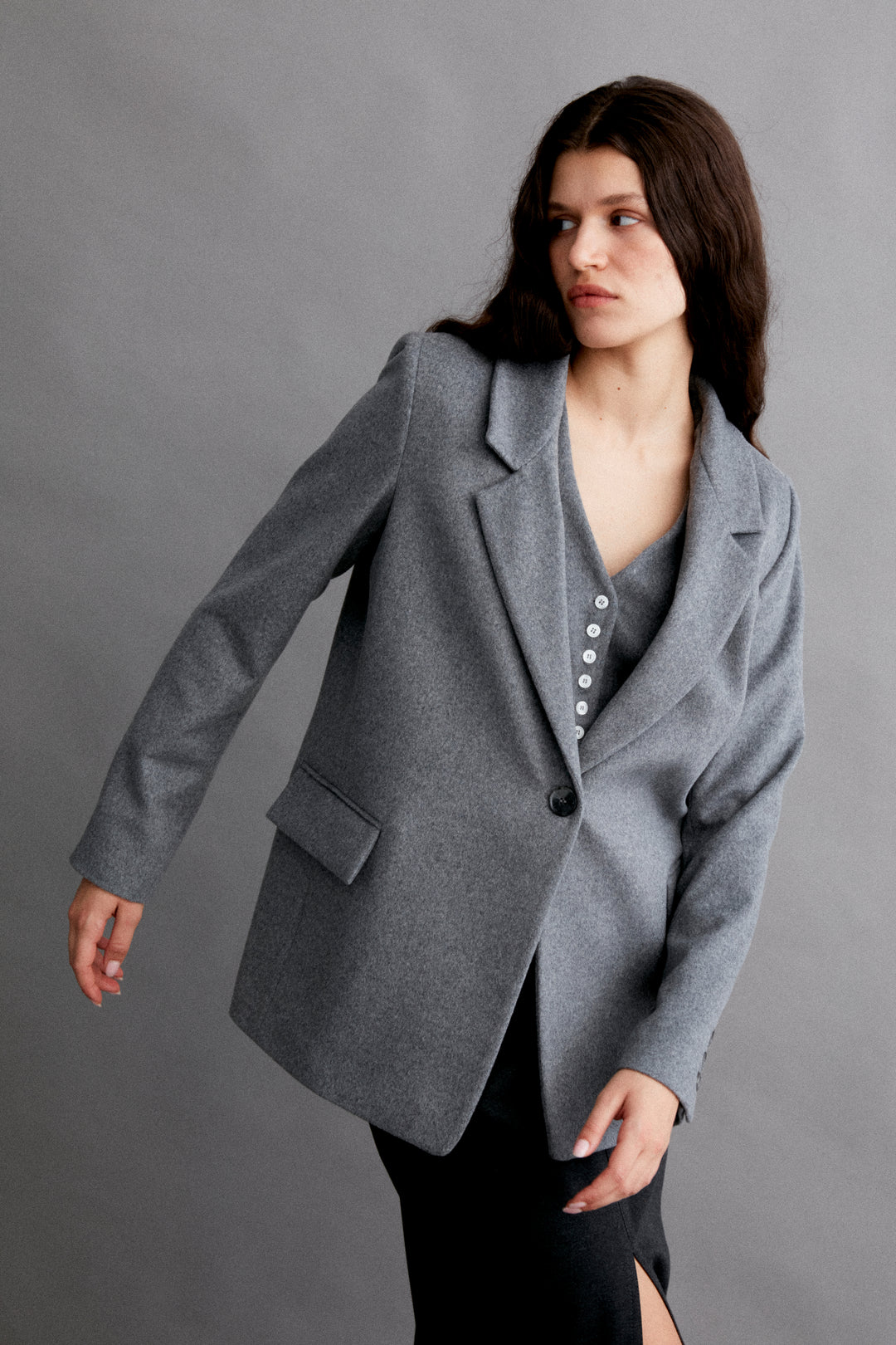 ROY - Grey Oversized Wool Blazer Jacket