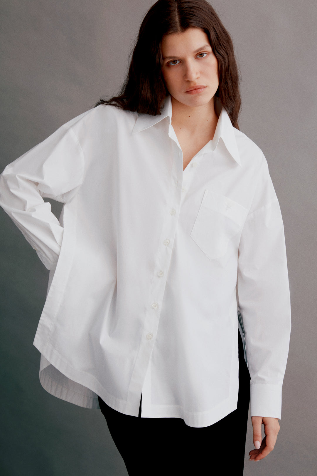Snopy - White Poplin Shirt With Embroidered P Logo On The Chest