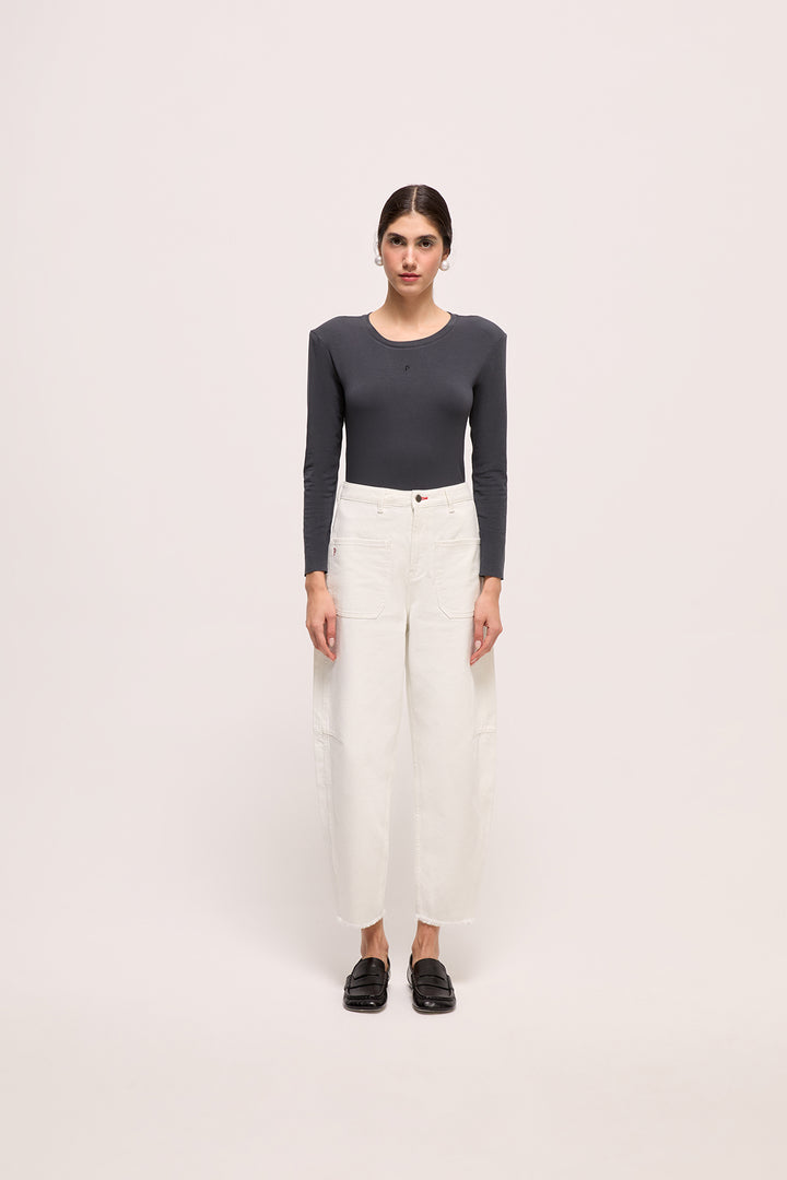 COCO - BEYAZ YIKAMALI KAVİSLİ KOT PANTOLON