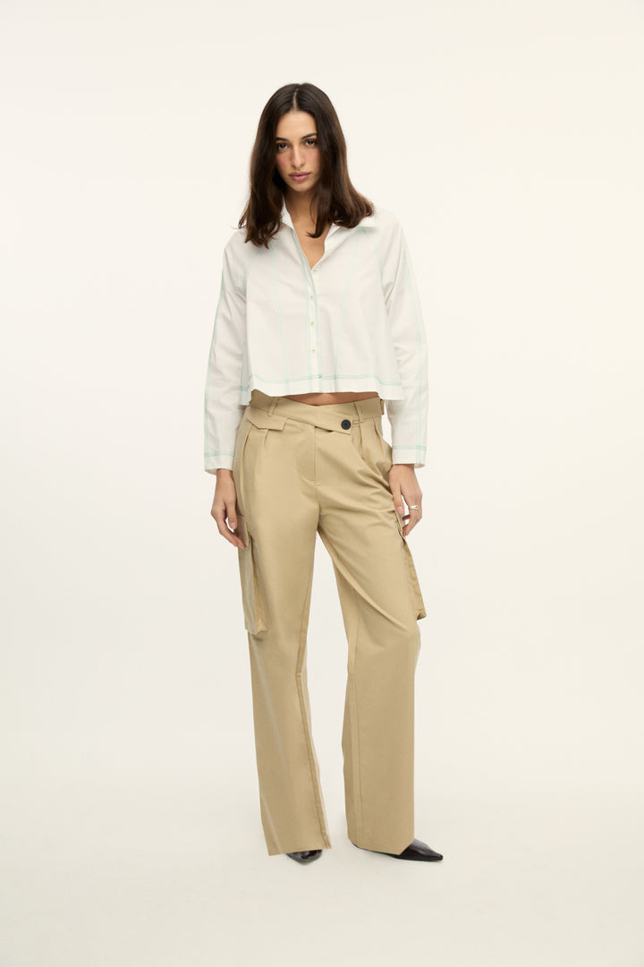 PIG PEN - WIDE LEG CARGO PANTS WITH PLEATES - BEIGE