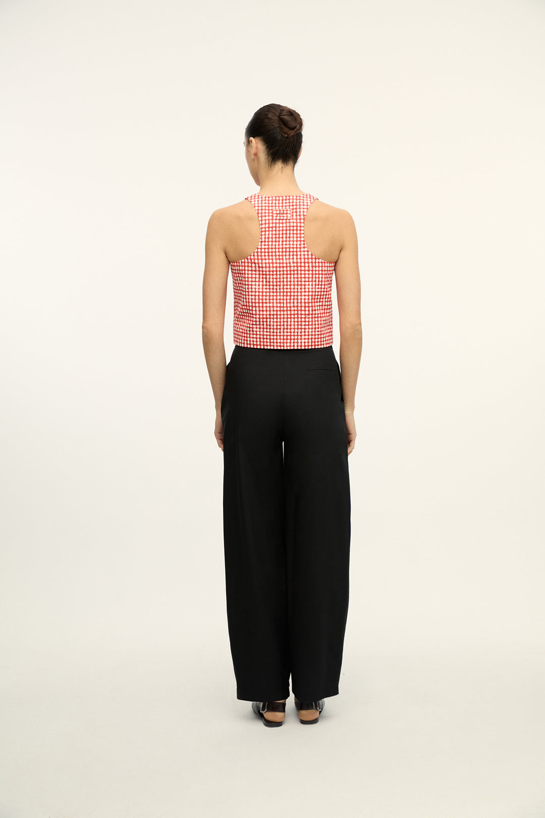 JUAN - CREW NECKLINE ASYMMETRIC CUT OUT DETAILED VEST - RED PLAID