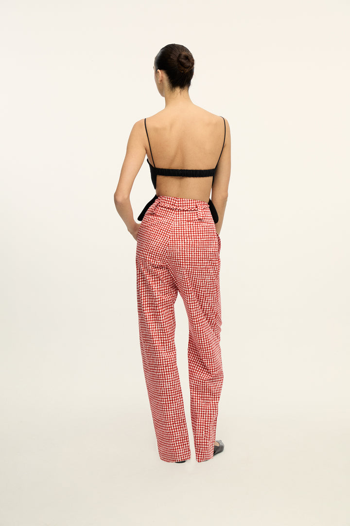 RODRIGO VICHY - HIGH WAISTED PLEATED PANTS WITH ROPE BELT - RED PLAID