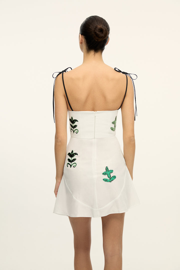CLAUDE - DECONSTRUCTIVE CUT EMBROIDERED MINI DRESS - OFF WHITE